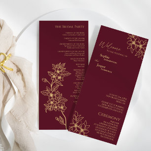 Burgundy Gold Floral Wedding Flat Program