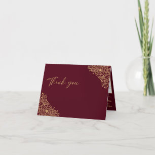 Burgundy Gold Floral Wedding Folded Thank You Card