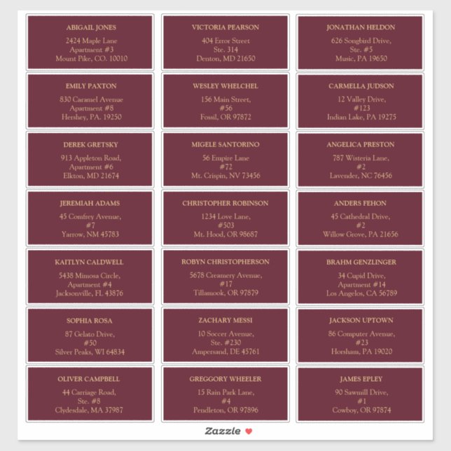 Burgundy Gold Floral Wedding Guest Address Labels (Sheet)
