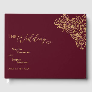 Burgundy Gold Floral Wedding Guest Book