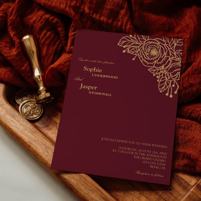 Burgundy Gold Floral Wedding Invitation (Creator Uploaded)