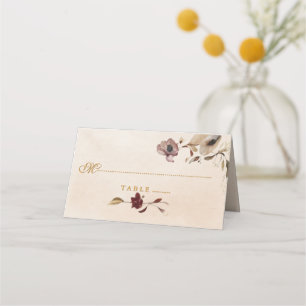 Burgundy Gold Floral Wedding Place Card