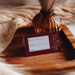 Burgundy Gold Floral Wedding Place Card
