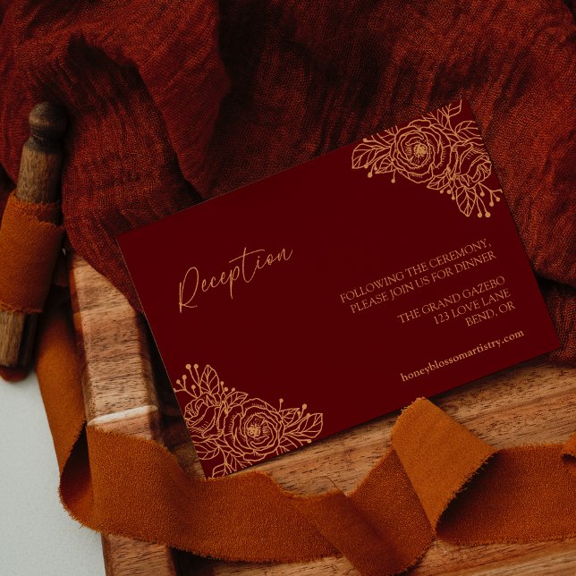 Burgundy Gold Floral Wedding Reception Enclosure Card (Creator Uploaded)
