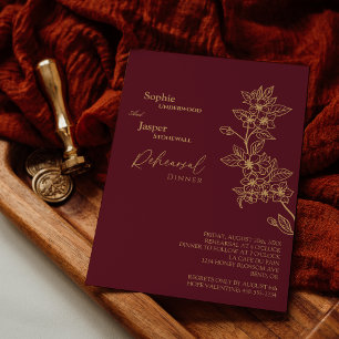 Burgundy Gold Floral Wedding Rehearsal Dinner Invitation