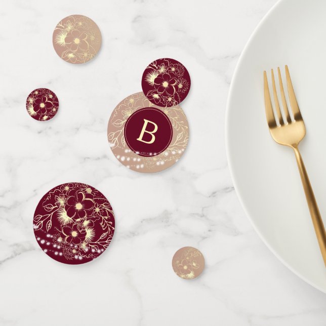 Burgundy Gold Floral Wedding Table Confetti (Group)