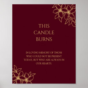 Burgundy Gold Floral Wedding This Candle Burns Poster