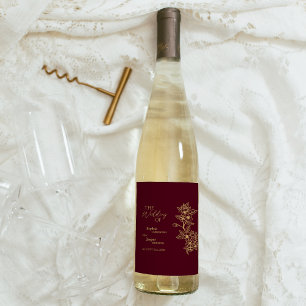 Burgundy Gold Floral Wedding Wine Label