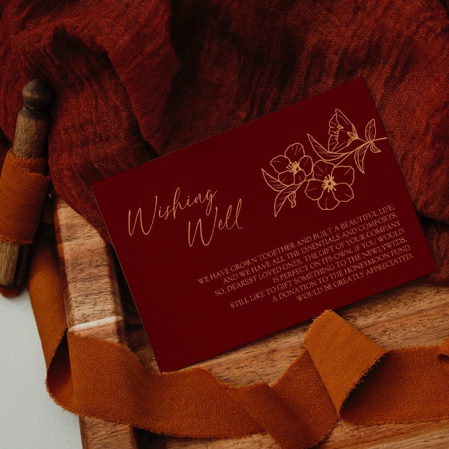 Burgundy Gold Floral Wedding Wishing Well Enclosure Card (Creator Uploaded)
