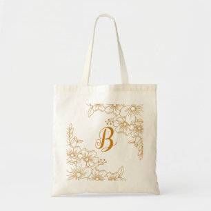 Burgundy Gold Floral Wreath Monogram Initial Tote Bag