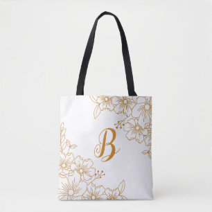 Burgundy Gold Floral Wreath Tote Bag