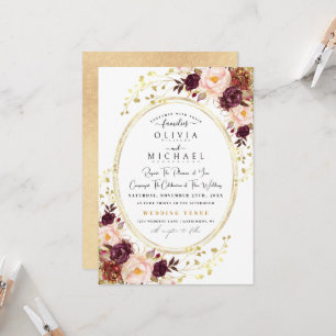 Burgundy Gold Florales Chic Foil Glitter Wedding Invitation
