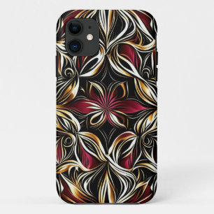 Burgundy Gold Flower Repetitive Pattern iPhone 11 Case