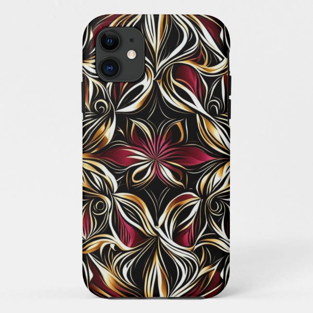 Burgundy Gold Flower Repetitive Pattern Case-Mate iPhone Case (Back)