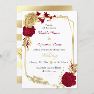 burgundy & gold flowers elegant geometric wedding invitation