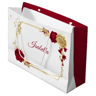burgundy & gold flowers elegant large gift bag