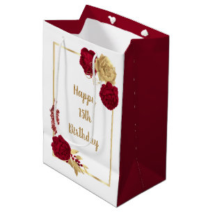 burgundy & gold flowers elegant  medium gift bag