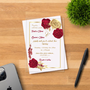 burgundy & gold flowers elegant wedding acrylic invitations