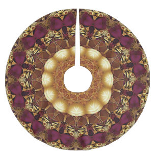 Burgundy Gold Flowers Holiday Tree Skirt