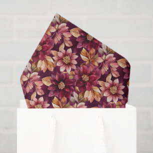 Burgundy Gold Flowers Leaves Birthday Tissue Paper