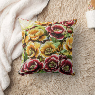 Burgundy Gold Flowers - Vibrant Floral Decor Cushion