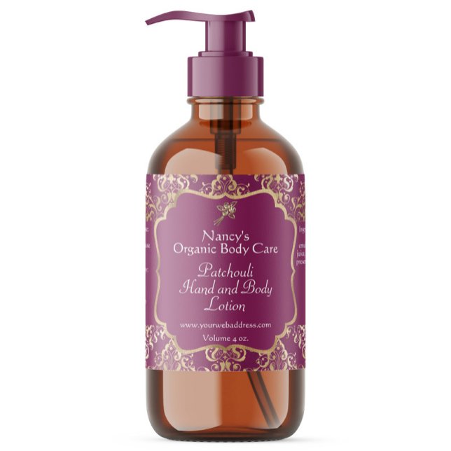 Burgundy & gold foil damask cosmetics bottle label (Creator Uploaded)