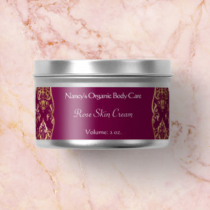 Burgundy & gold foil damask soap cosmetics label 1 return address label