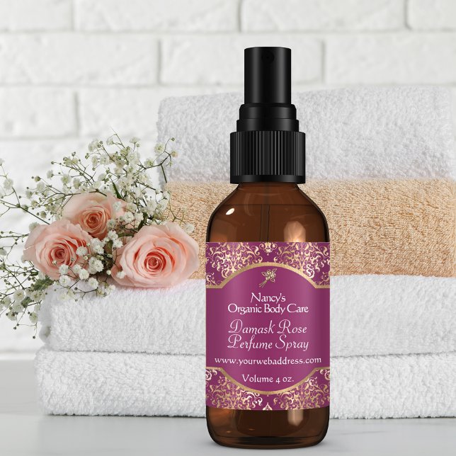 Burgundy & gold foil damask soap cosmetics label 2 (Creator Uploaded)