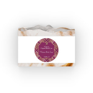 Burgundy & gold foil damask soap cosmetics label 3