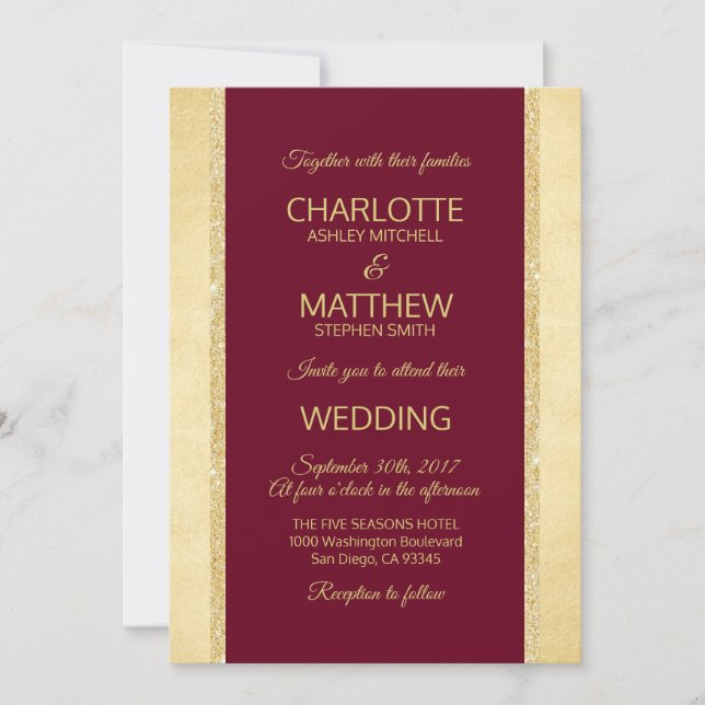 Burgundy Gold Foil Glitter Wedding Invitation (Front)