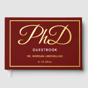 Burgundy Gold Foil PhD Graduation Guest Book
