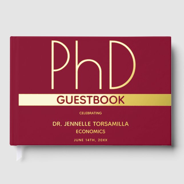 Burgundy Gold Foil PhD Graduation Guest Book (Front)