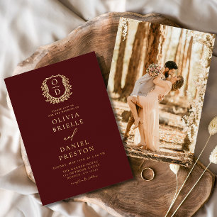 Burgundy Gold Foil Photo Monogram Wedding