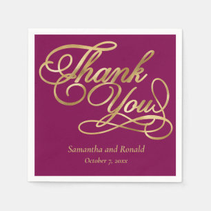 Burgundy & Gold Foil Thank You Calligraphy Wedding Napkin