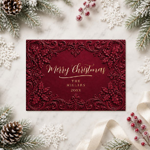 Burgundy /Gold Foil Vintage Baroque Christmas Card