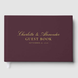 Burgundy gold foil wedding guest book