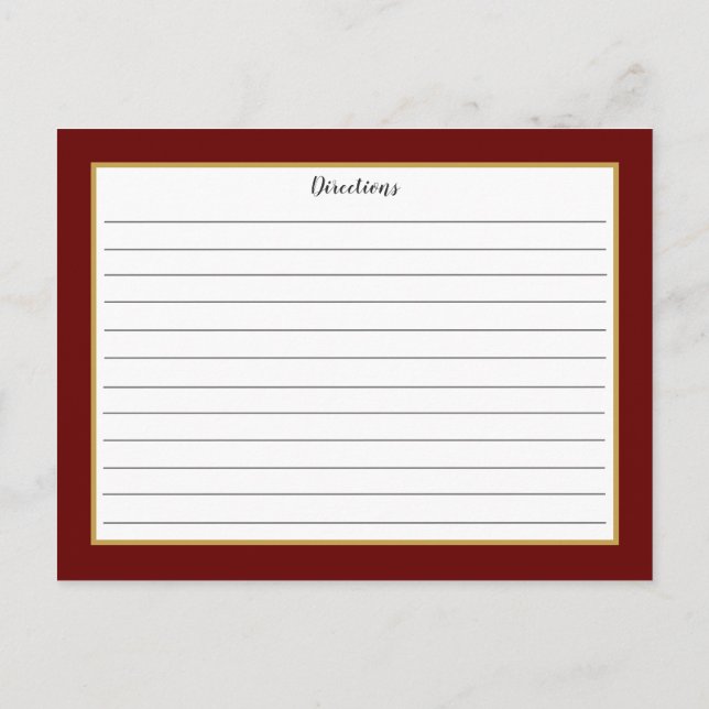 Burgundy Gold Foliage Monogram Recipe Card (Back)