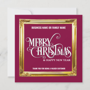 Burgundy gold frame plain simple business Xmas Holiday Card