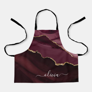 Burgundy Gold Geode Gold Monogram Apron