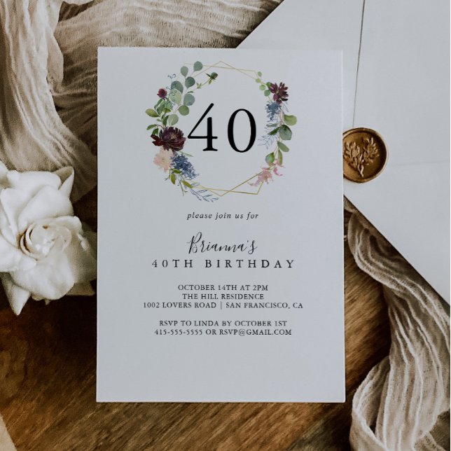 Burgundy Gold Geometric 40th Birthday Party Invitation (Creator Uploaded)
