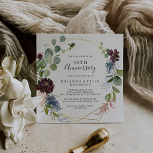 Burgundy Gold Geometric 50th Wedding Anniversary Invitation