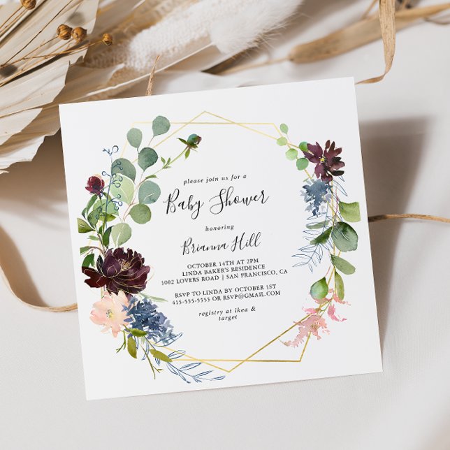 Burgundy Gold Geometric Baby Shower Invitation (Creator Uploaded)