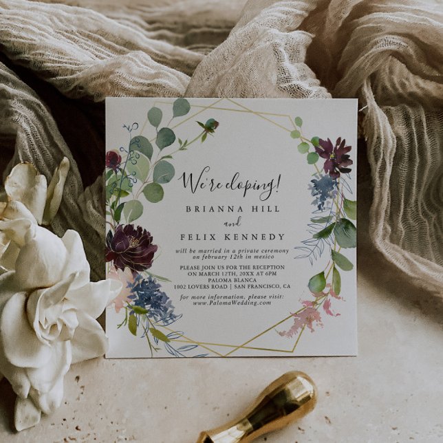 Burgundy Gold Geometric Elopement Reception Invitation (Creator Uploaded)