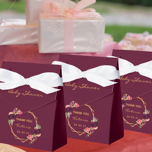 Burgundy gold geometric florals girl baby shower favour box (Creator Uploaded)
