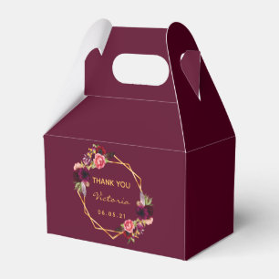 Burgundy gold geometric florals name favour box