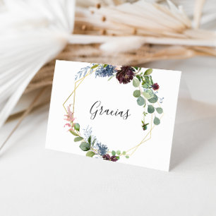 Burgundy Gold Geometric Folded Wedding Gracias Thank You Card