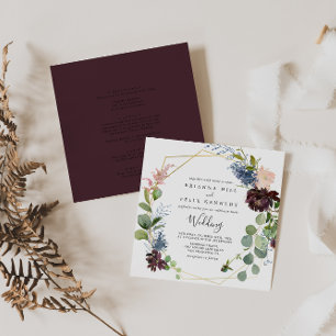 Burgundy Gold Geometric Front & Back Wedding Invitation