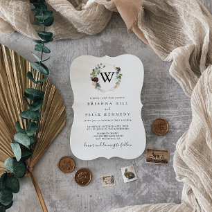 Burgundy Gold Geometric Monogram Wedding Invitation