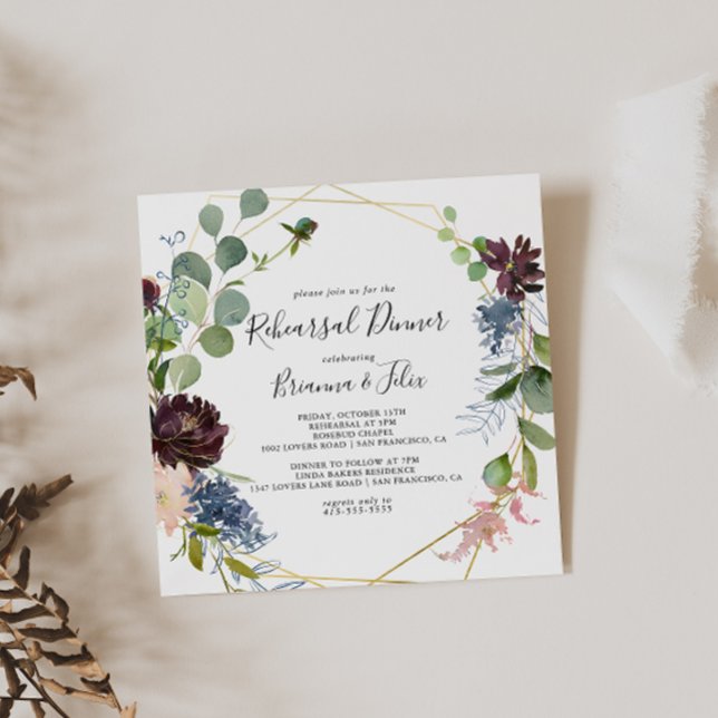 Burgundy Gold Geometric Rehearsal Dinner Invitation (Creator Uploaded)