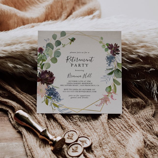 Burgundy Gold Geometric Retirement Party Invitation (Creator Uploaded)